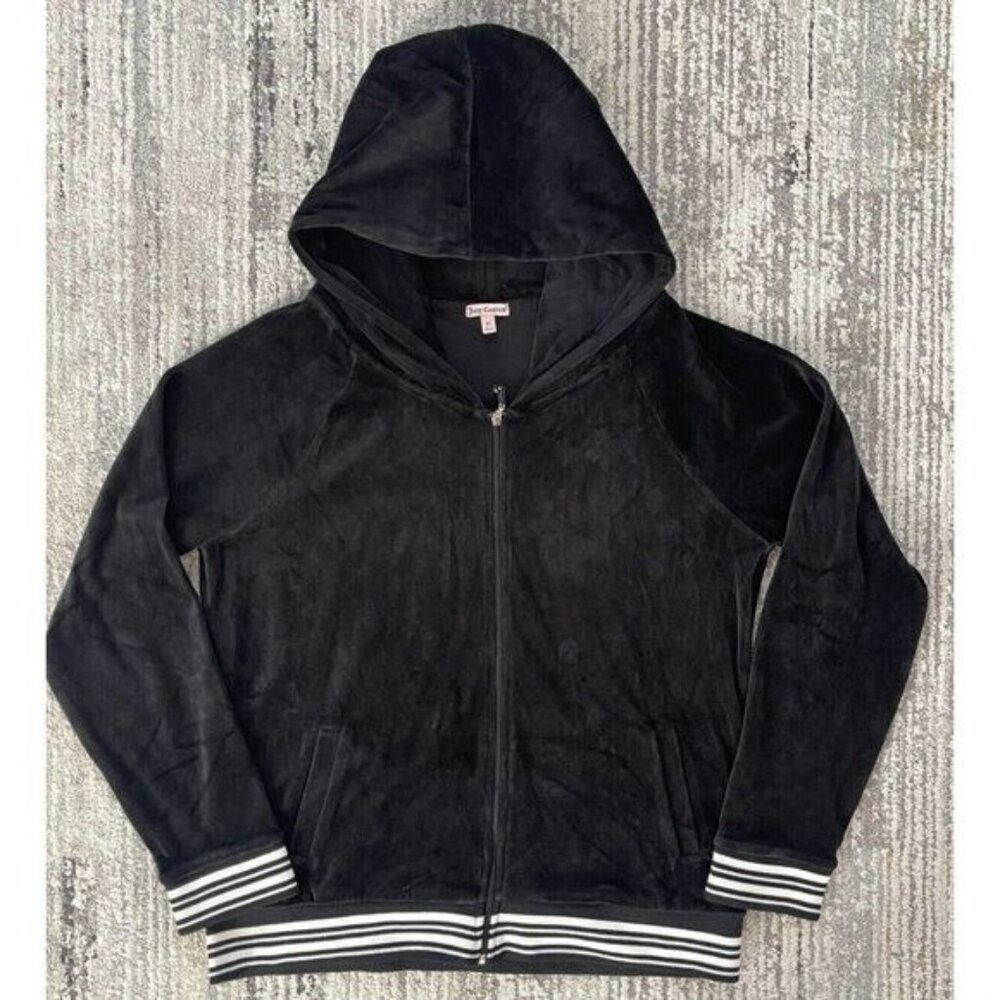 Juicy Couture Grey White Velour Zip-Up Hoodie Long Sleeve Womens Size XL